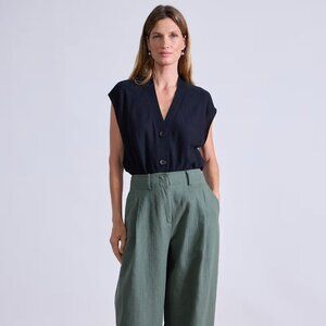 Apiece Apart Black Top and Green Wide Leg Pants